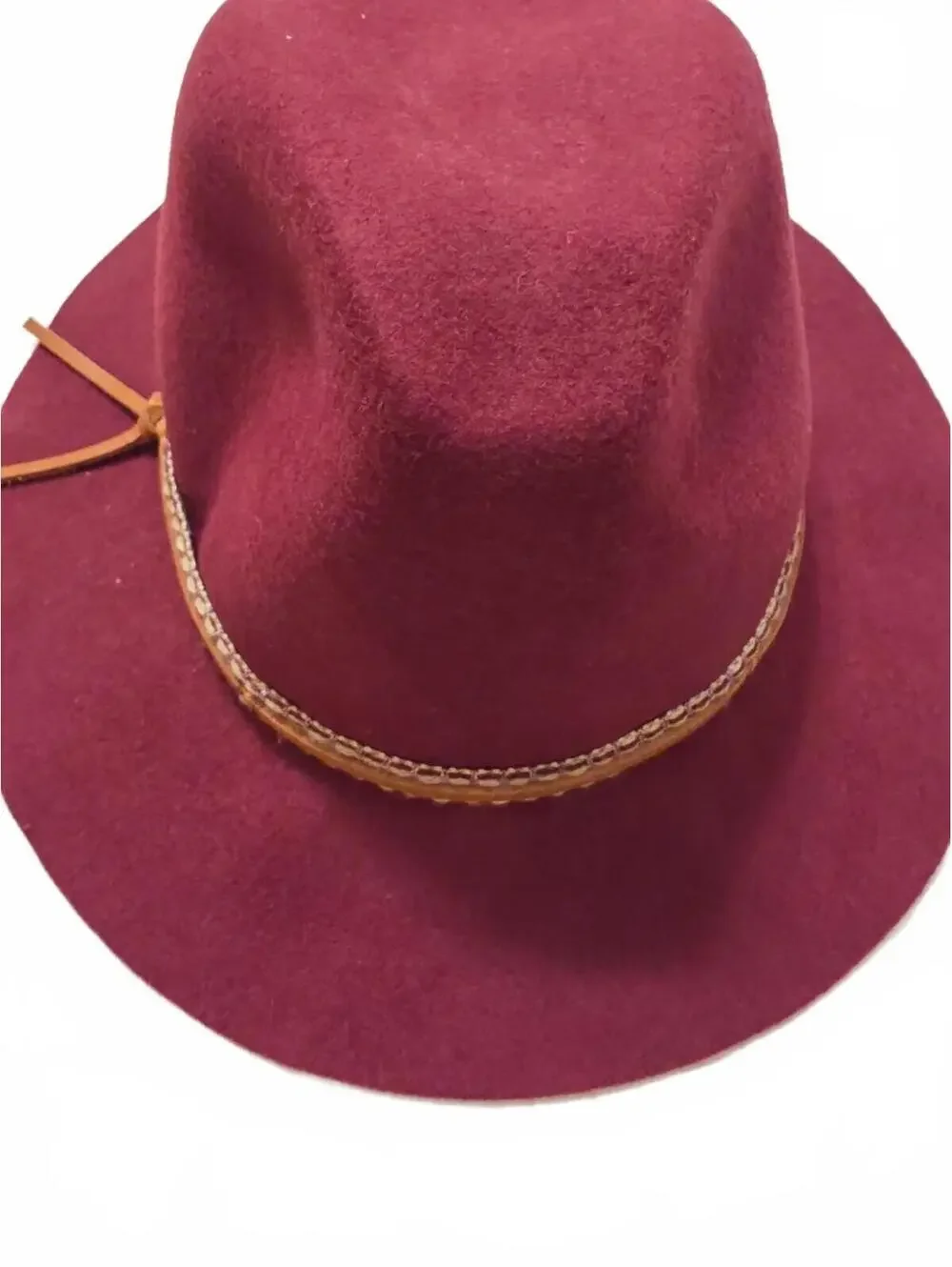 Anna and Ava 100% wool felt fedora Burgundy Hat With Leather Band